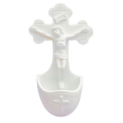 Crucifixion Church Holy Water Bowl Font, White, 5.5 Inch -  - MA-402
