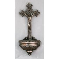 Crucifixion Holy Water Bowl Font, Bronze, 11 Inch