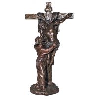 Crucifixion Of Christ w/Saint Francis, Cast Bronze, 11.5in. Statue