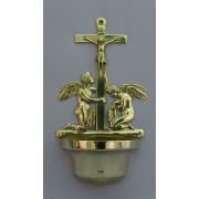 Crucifixion w/Angels Holy Water Bowl Font, Shiny Brass, 12.25 Inch