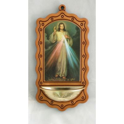 Divine Mercy Church Holy Water Bowl Font, Wood/Gold, 3.5x7 -  - 346-DMWD