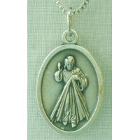 Divine Mercy Medal Necklace, w/24 Inch Chain