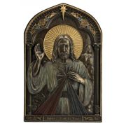 Divine Mercy Plaque, Cast Bronze, Painted, 6x9in. Stands Or Hangs