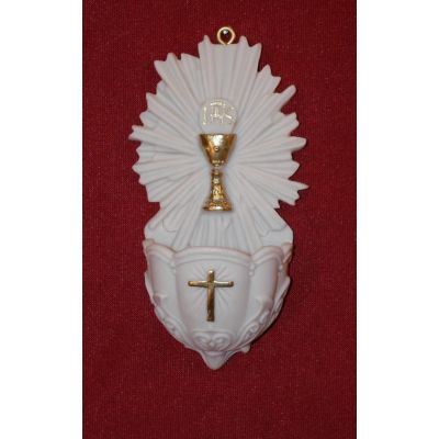 First Communion Holy Water Bowl Font, White Alabaster, 5 Inch -  - ET-1680-M