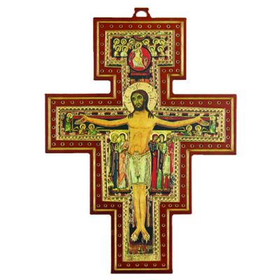 Hanging Painted San Damian Cross Plaque, , 11 Inch -  - 408-C