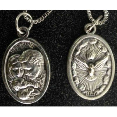 Holy Family/Holy Spirit Medal In Nickel, w/23 Inch Chain -  - G022X