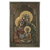 Holy Family Wall Plaque, Cold-Cast Bronze, Painted, 6x9in.