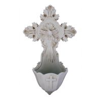 Holy Spirit Cloud Water Bowl Font, Antiqued Resin, 6 Inch