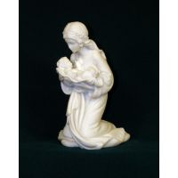 Kneeling Madonna & Child, White Alabaster, 4 Inch Statue
