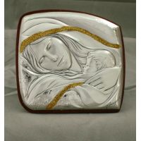 Madonna & Child Silver Plaque, 2.5x2 Inch Stands Or Hangs