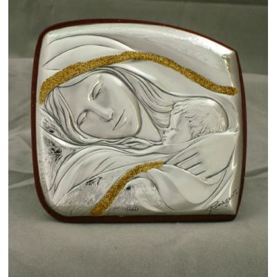 Madonna & Child Silver Plaque, 2.5x2 Inch Stands Or Hangs -  - C-626-MC
