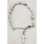 Miraculous Medal/Cross Bracelet, Silver Beads & Crosses