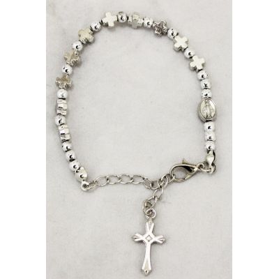 Miraculous Medal/Cross Bracelet, Silver Beads & Crosses -  - GV63960
