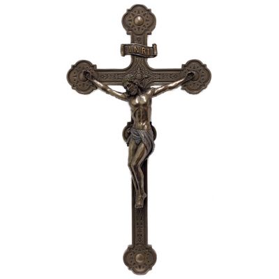 Ornate Crucifix, Painted In Cold-Cast Bronze, 14in. -  - SR-76435