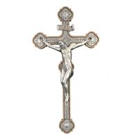 Ornate Crucifix, Pewter Style Finish, Golden Highlights, 14in.