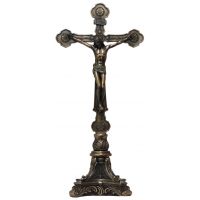 Ornate Crucifix, Standing, In Painted Cold-Cast Bronze, 13in.
