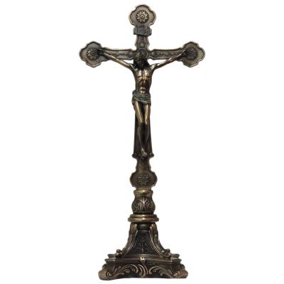 Ornate Crucifix, Standing, In Painted Cold-Cast Bronze, 13in. -  - SR-76443