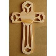 Ornate Wood Cross w/Heart Shape 8.75 Inch Tall