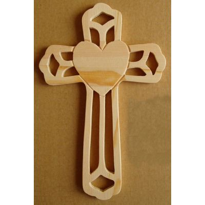 Ornate Wood Cross w/Heart Shape 8.75 Inch Tall -  - PC-2159