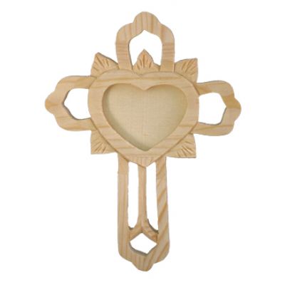 Ornate Wood Cross w/Heart Shape Photo Insert 8.5 Inch Tall -  - PC-1961