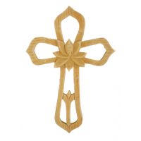 Ornate Wood Cross With Center Flower 7.75 Inch Tall