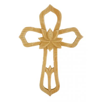 Ornate Wood Cross With Center Flower 7.75 Inch Tall -  - PC-1959