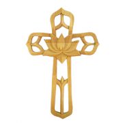Ornate Wood Cross With Center Flower 8.75 Inch Tall