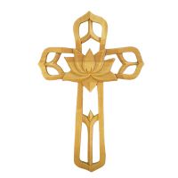 Ornate Wood Cross With Center Flower 8.75 Inch Tall