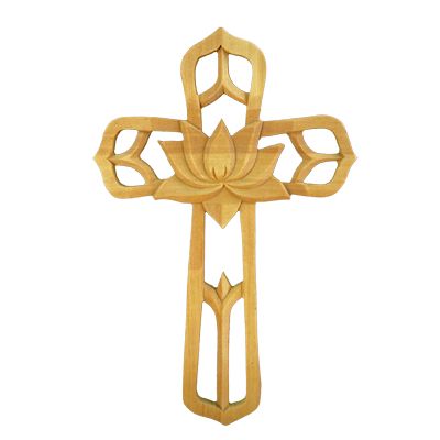 Ornate Wood Cross With Center Flower 8.75 Inch Tall -  - PC-1964S