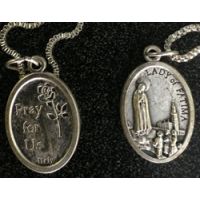 Our Lady Of Fatima/Pray For Us Medal In Nickel, 1 Inch 23 Inch Chain