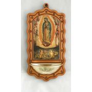 Our Lady Of Guadalupe, Wood/Gold Church Holy Water Bowl Font