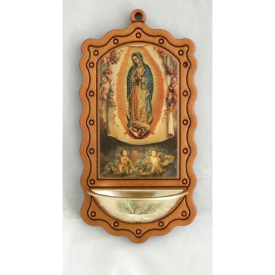 Our Lady Of Guadalupe, Wood/Gold Church Holy Water Bowl Font -  - 346-GWD