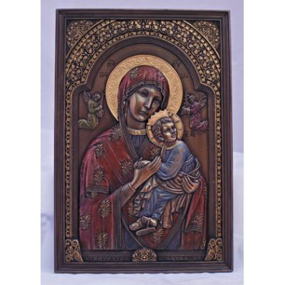 Our Lady Of Perpetual Help Plaque, Painted Cast Bronze, 6x9in. -  - SR-76070
