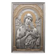 Our Lady Of Perpetual Help Plaque, Pewter Finish, Golden Highlights,