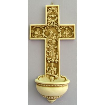 True Church Cross Font, Antiqued Alabaster, 12 inches -  - AF-2224-A