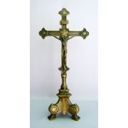 Standing Crucifix, Antique Brass, Heavy 3 Point Base