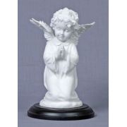 Angel Kneeling and Praying, White on a Black Base, 6.5inches