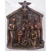 Nativity plaque-Veronese, hand-painted bronze, 13x16x3 inches