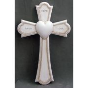 Faith, Hope, Love Veronese cross, antiqued resin, 7.25inches