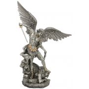 St. Michael Figurine, Pewter Style Finish, Golden Highlights, 29"