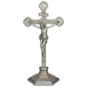 Ornate Crucifix, STANDING, Pewter Finish, Golden Highlights, 22.5"