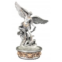 St. Michael font, Pewter Finish, Golden Highlights, 8", Stands/hangs
