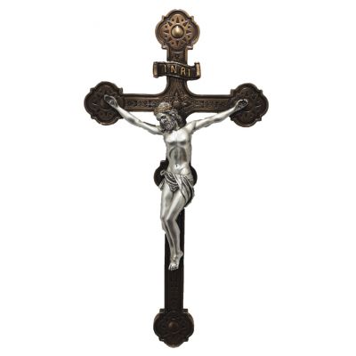 Ornate Crucifix, Pewter Style Corpus, Bronzed Cross, 14" -  - SR-76435-BS