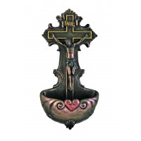 Crucifixion Font, Hand-Painted, Cold-Cast Bronze, 6.75"