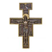 San Damian crucifix, lightyly hand-painted, cold cast bronze, 10"