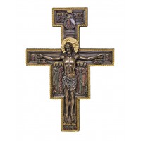 San Damian crucifix, lightyly hand-painted, cold cast bronze, 10"