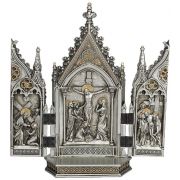 Calvary Triptych, Pewter Style Finish, Golden Highlights, 7.25x8"