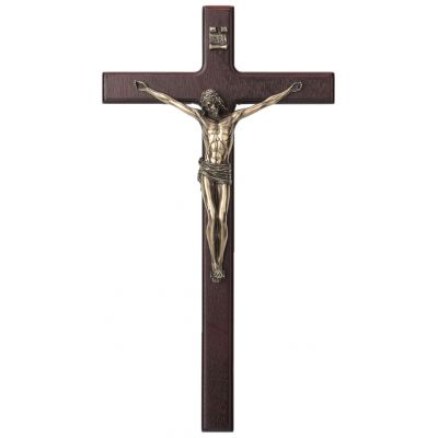 Crucifix, Cold Cast bronze Corpus, Wood Cross, 10" -  - SR-76807