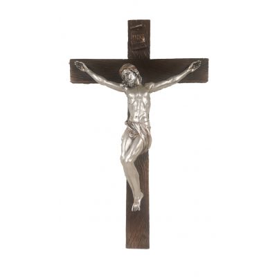 Crucifix, Pewter Style Corpus, Bronze Cross, 16" -  - SR-75228-BS