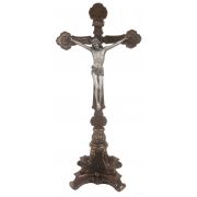 Ornate Crucifix, Standing, Pewter Style Corpus, Bronze Cross, 13"